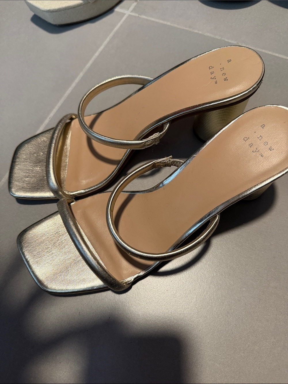 a new day Metallic Gold Double-Strap Block Heel Sandals
